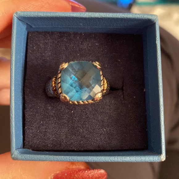 Effy brilliant Checkerboard faceted cushion cut blue topaz ring - Picture 2 of 7